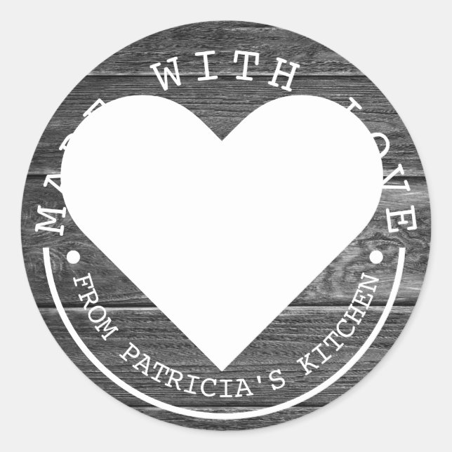 Pegatina Redonda De La Cocina De - Hecho Con Amor Madera Negra (Anverso)