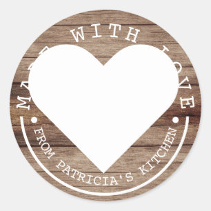 Pegatina Redonda De La Cocina De - Hecho Con Amor Madera Rústica