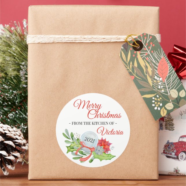 Pegatina Redonda De la cocina de la Feliz Navidad (Vacaciones)