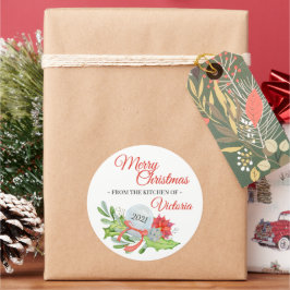 Pegatina Redonda De la cocina de la Feliz Navidad