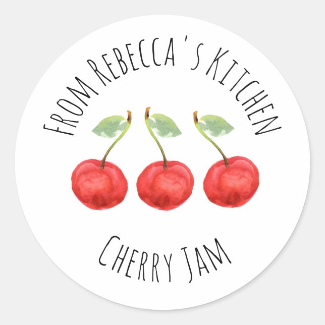 Pegatina Redonda De La Cocina De La Ronda Clásica De Cherry Jam (Anverso)
