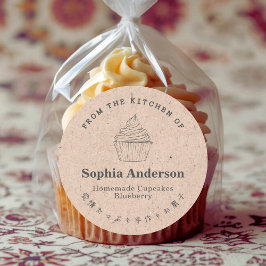 Pegatina Redonda De la cocina de la tarta Kraft Paper Rustic
