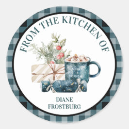 Pegatina Redonda De la cocina de los Navidades azules Verde azulado