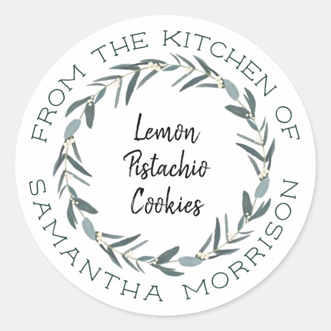 Pegatina Redonda De La Cocina De | Moderno eucalipto Wreath (Anverso)