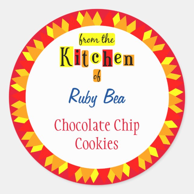 Pegatina Redonda De la cocina de Retro Starburst Editable (Anverso)