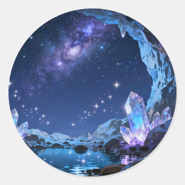Pegatina redonda de la cueva de cristal cielo noct (Anverso)