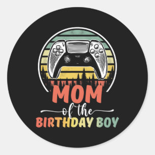 Pegatina Redonda De La Familia De Videojuegos De Cumpleaños