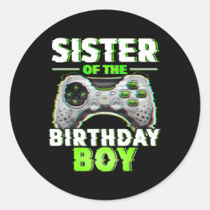 Pegatina Redonda De La Familia De Videojuegos De Cumpleaños