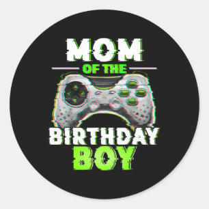 Pegatina Redonda De La Familia De Videojuegos De Cumpleaños 1