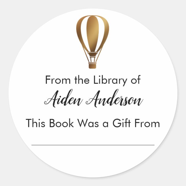 Pegatina Redonda De la Librería de globos aerostáticos Gold (Anverso)