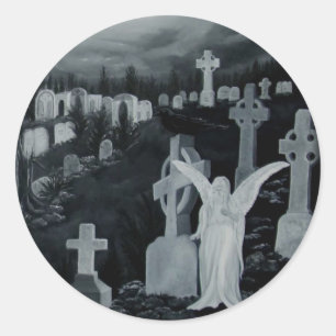 Pegatina Redonda De la noche en el cementerio - ángeles