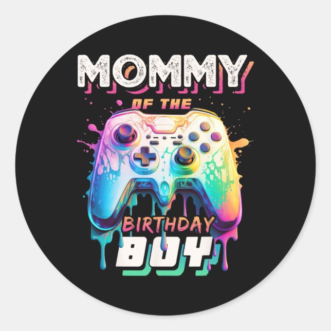 Pegatina Redonda De La Partida De Videojuego De Cumpleaños P (Anverso)