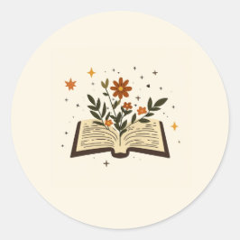 Pegatina redonda de libro abierto floral