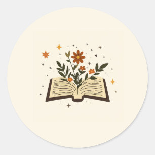 Pegatina redonda de libro abierto floral