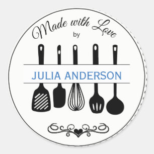 Pegatina Redonda De los utensilios de la cocina personalizados