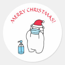 Pegatina redonda de máscara de oso de Navidad y so