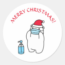 Pegatina redonda de máscara de oso de Navidad y so