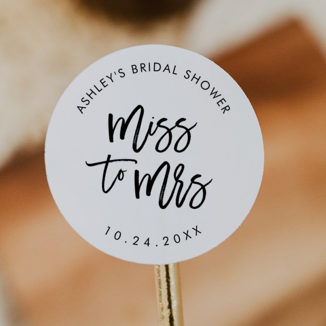 Pegatina Redonda De Miss A Sra. Bridal Shower Favor (Subido por el creador)
