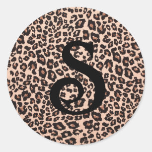 Pegatina redonda de monograma con estampado de leo