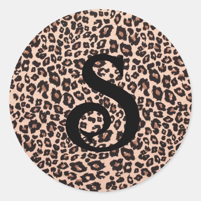 Pegatina redonda de monograma con estampado de leo (Anverso)