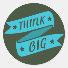 Pegatina Redonda De motivación, de moda piense el azul grande