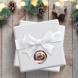 Pegatina redonda de Navidad con foto a cuadros de 