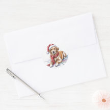 Pegatina redonda de Navidad de Golden Retriever
