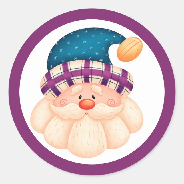 Pegatina redonda de Navidad de Papá Noel (Anverso)