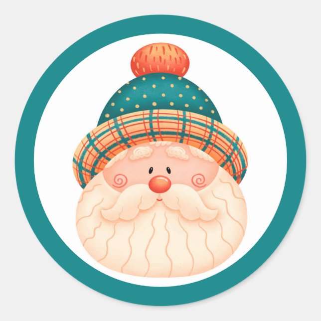 Pegatina redonda de Navidad de Papá Noel (Anverso)
