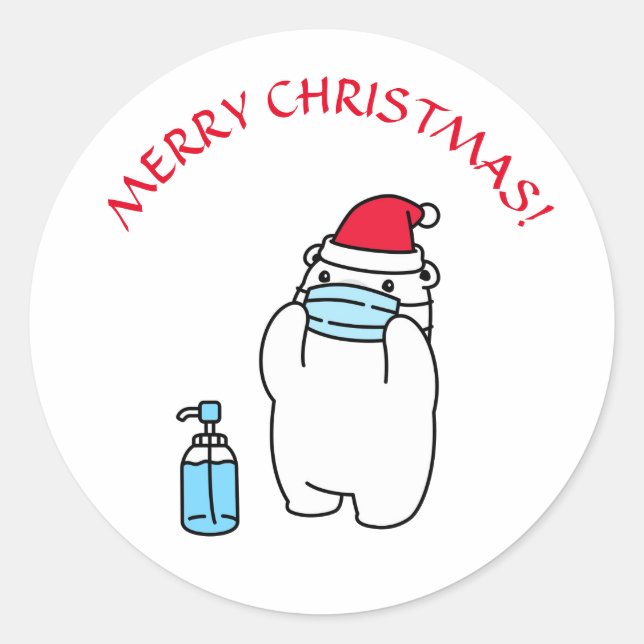 PEGATINA REDONDA DE OSO DE NAVIDAD CON MÁSCARA Y G (Anverso)