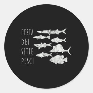 Pegatina Redonda De Peces Italia T-Navidades Eve Siete Pescado Tee