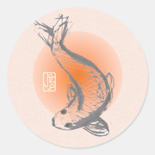 Pegatina redonda de pez KOI japonés