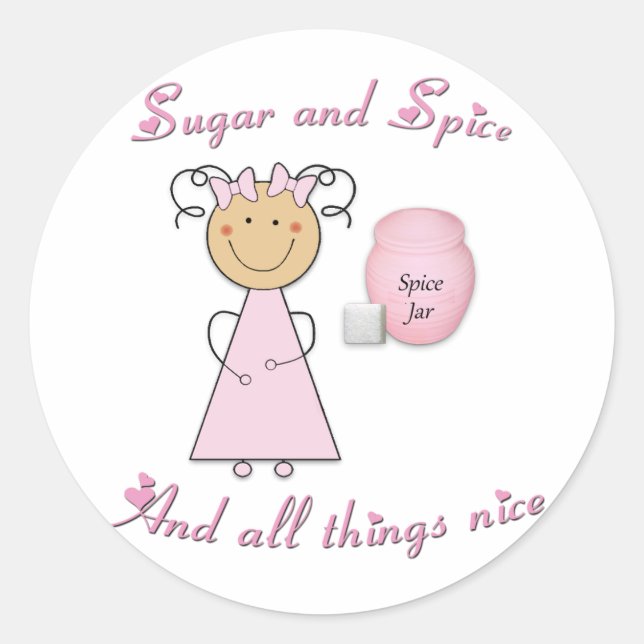 Pegatina Redonda De qué se hacen las niñas — Azúcar y especias (Anverso)
