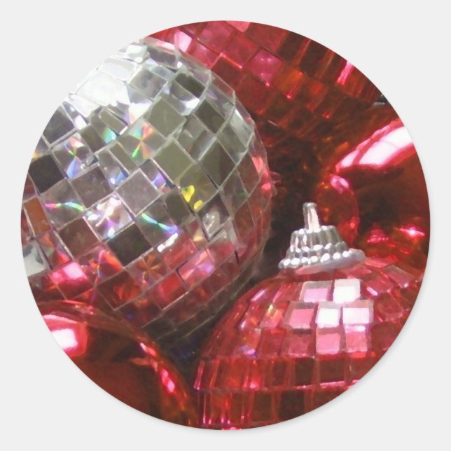 Pegatina redonda de Red Baubles (Anverso)