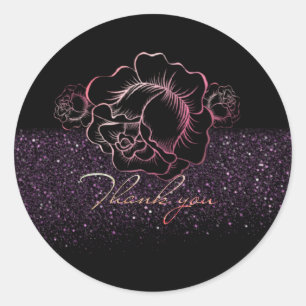 Pegatina Redonda de rosas y purpurina rosa con gracias