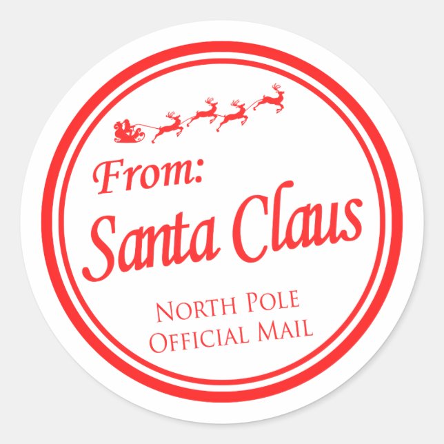 Pegatina Redonda De Santa Claus Correo Oficial del Polo Norte (Anverso)