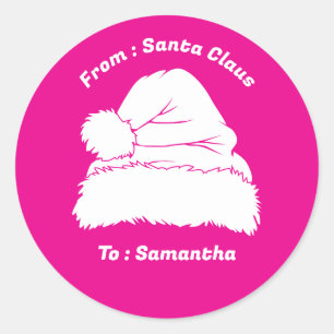 Pegatina Redonda De Santa Claus Regalo de Navidad blanco rosa