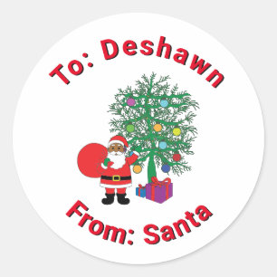 Pegatina Redonda De Santa Custom Name African American White Xmas