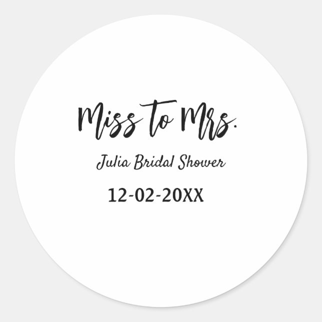Pegatina Redonda De Señorita a Señora ducha de novia elegante simpl (Anverso)