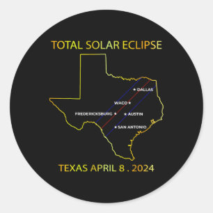 Pegatina Redonda De Solar Eclipse 2024 Mapa Interactivo Texas Eclip