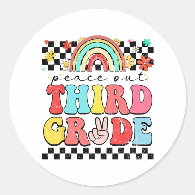 Pegatina Redonda De tercer grado Retro Groovy feliz último día de c (Anverso)
