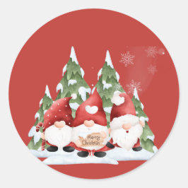 Pegatina redonda de tres gnomos de Navidad