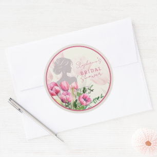 Pegatina redonda de tulipán rosa para despedida de