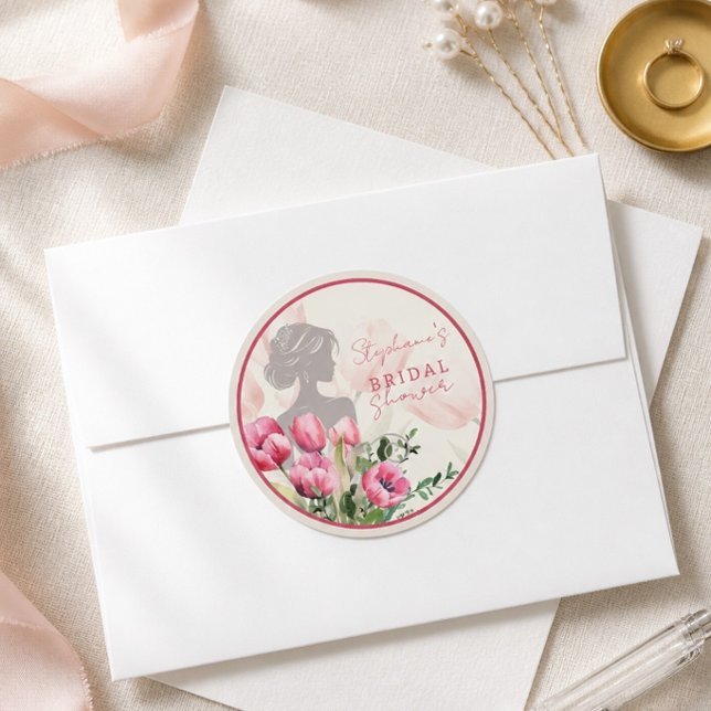 Pegatina redonda de tulipán rosa para despedida de (Subido por el creador)