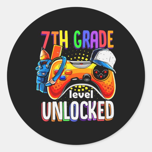 Pegatina Redonda De vuelta a la escuela 7º Grado Desbloqueado (Anverso)