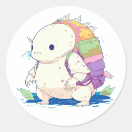 Pegatina Redonda De vuelta a la escuela Axolotl Kawaii Personalizad