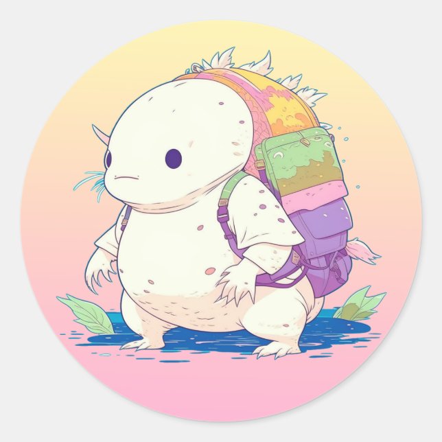Pegatina Redonda De vuelta a la escuela Axolotl Kawaii Personalizad (Anverso)