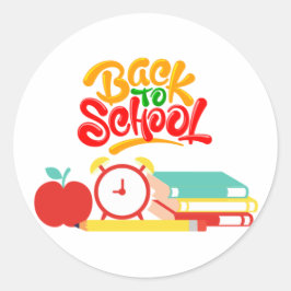 Pegatina Redonda De vuelta a la escuela; bienvenido de vuelta a la 