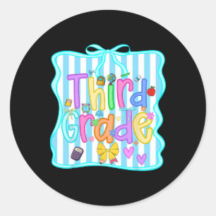 Pegatina Redonda De Vuelta A La Escuela Chicas De Tercer Grado Bow 