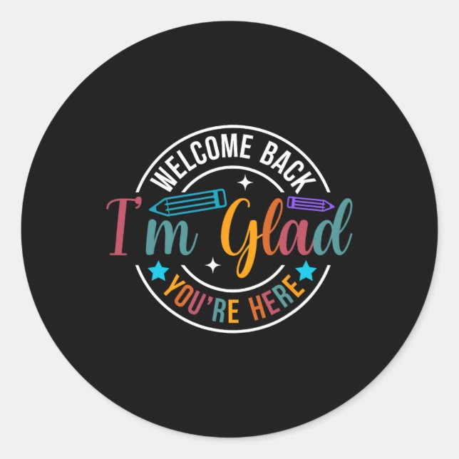 Pegatina Redonda De vuelta a la escuela de profesores bienvenidos d (Anverso)